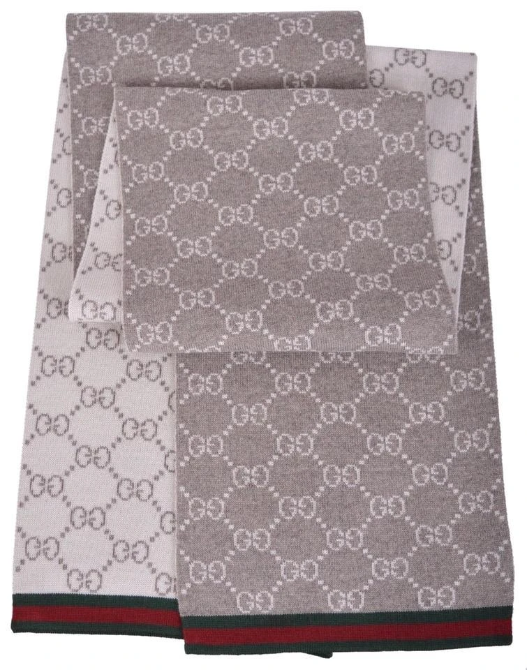 Gucci Gucci - Beige/Cream GG Monogram Webbing Reversible Wool Scarf 2
