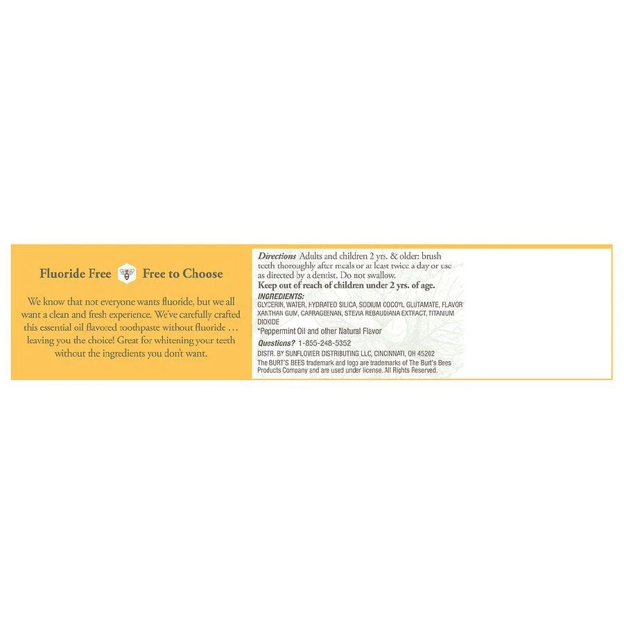 Burt's Bees Toothpaste, Natural Flavor, Fluoride-Free, Purely White Zen Peppermint 8