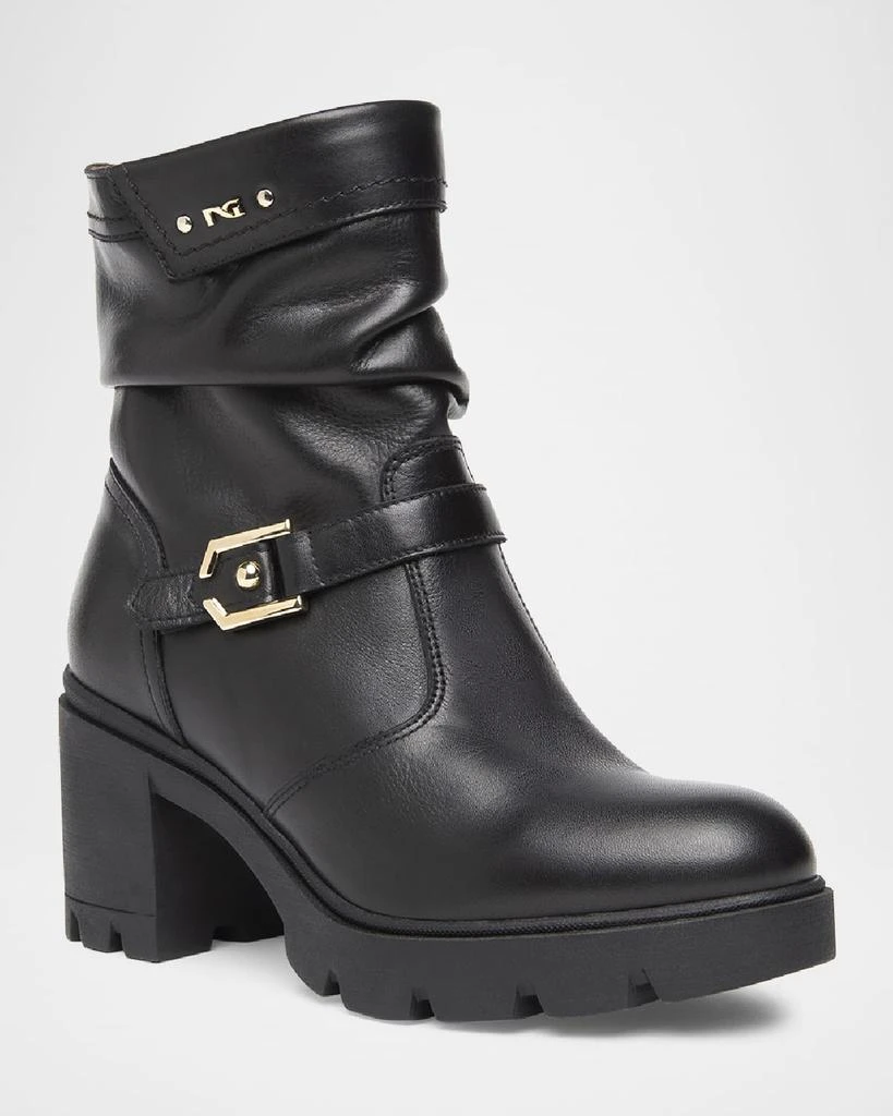 NeroGiardini Slouchy Leather Buckle Short Moto Boots 2
