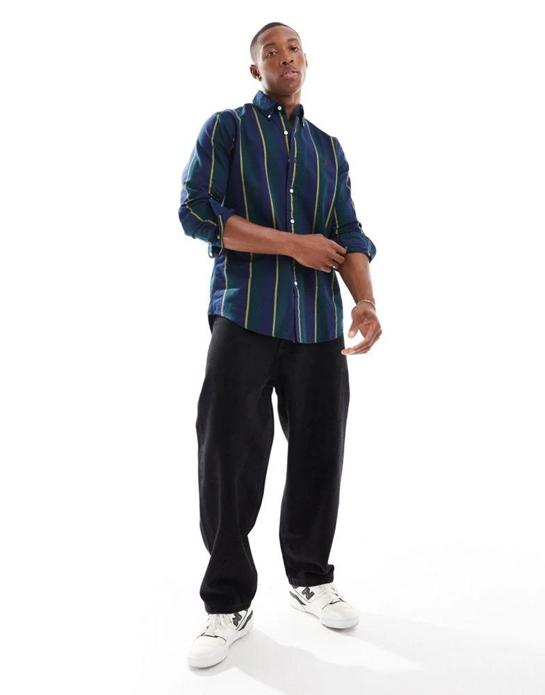 Ralph Lauren Polo Ralph Lauren icon logo varisty stripe oxford shirt classic oversized fit in navy/green multi 4