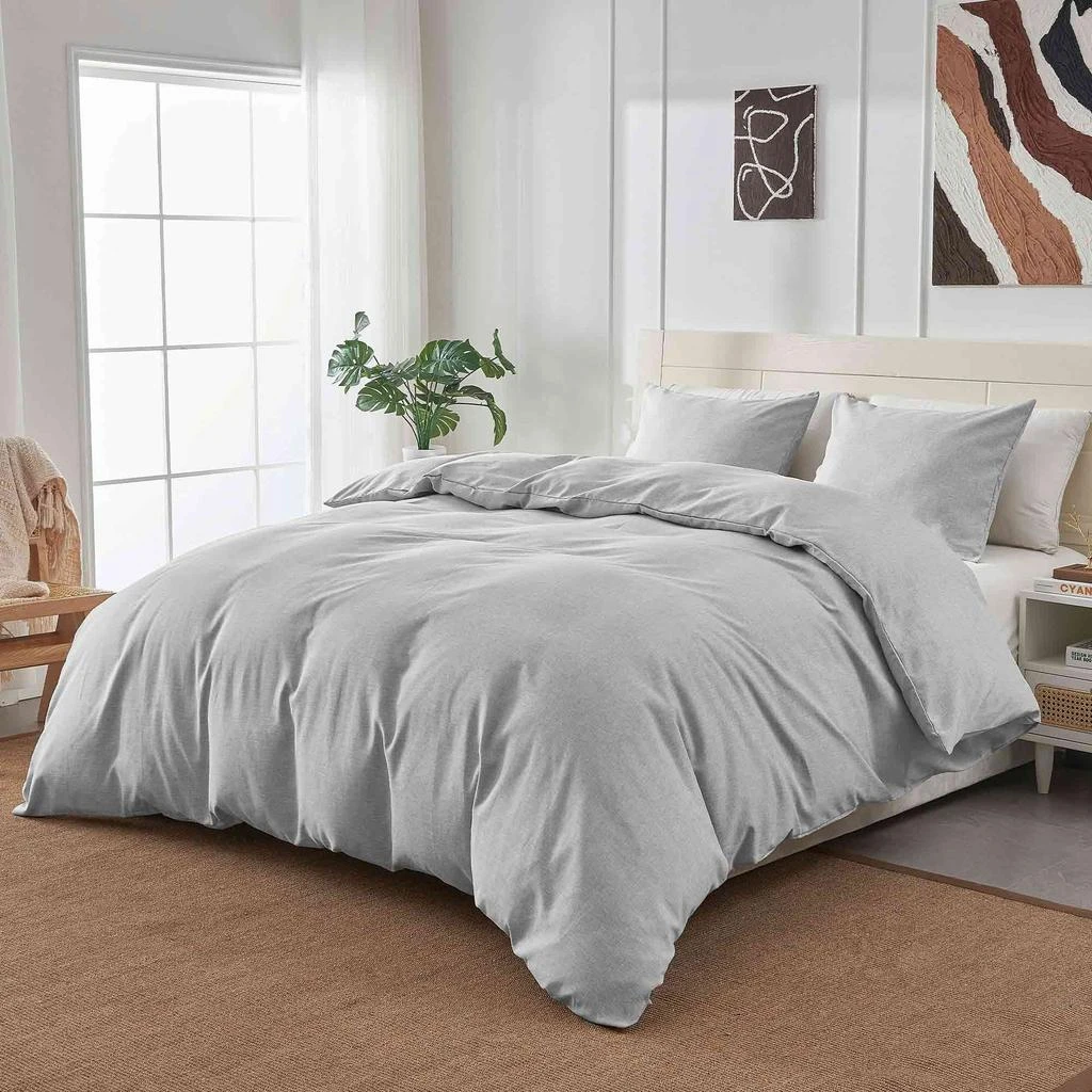 Puredown Peace Nest Solid Faux Flax Linen Duvet Cover Sets - Luxurious Comfort 5