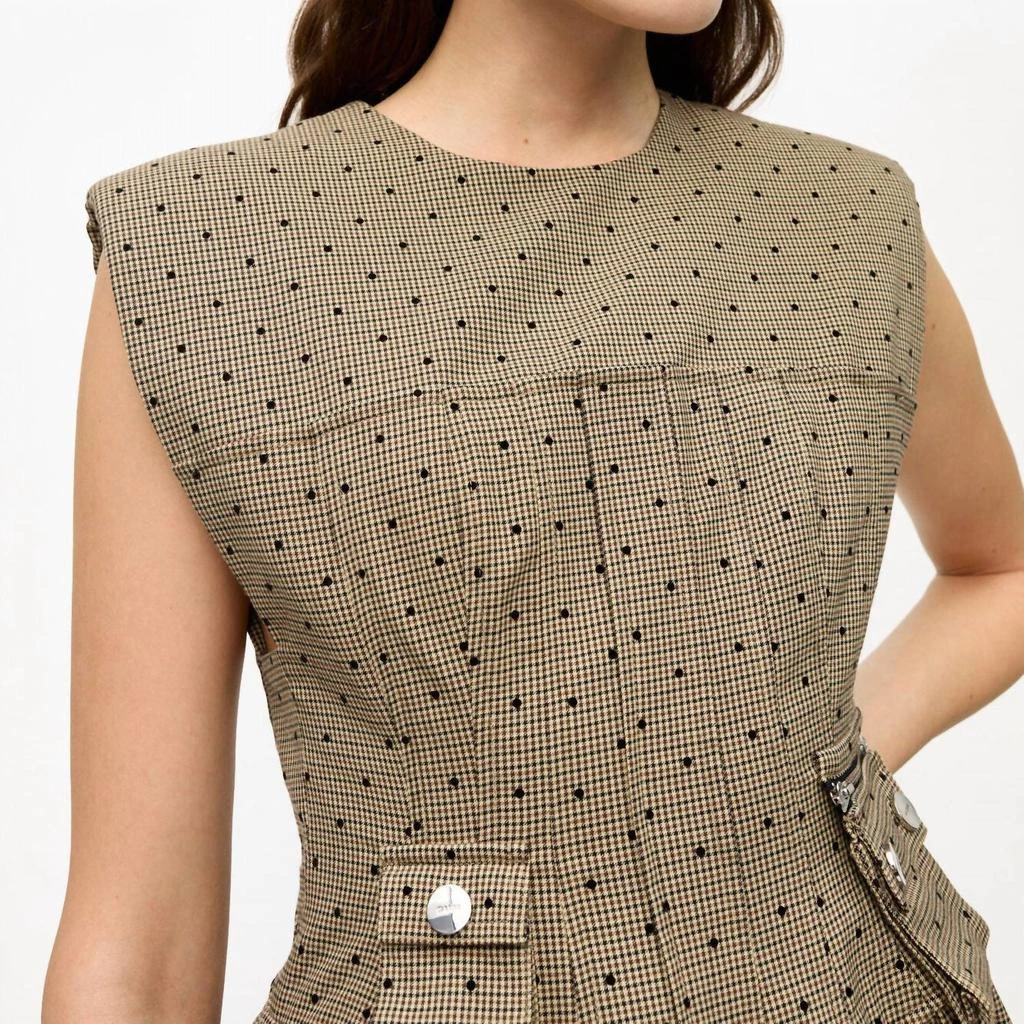 Ganni Flock Check Mini Dress In Tiger's Eye 3