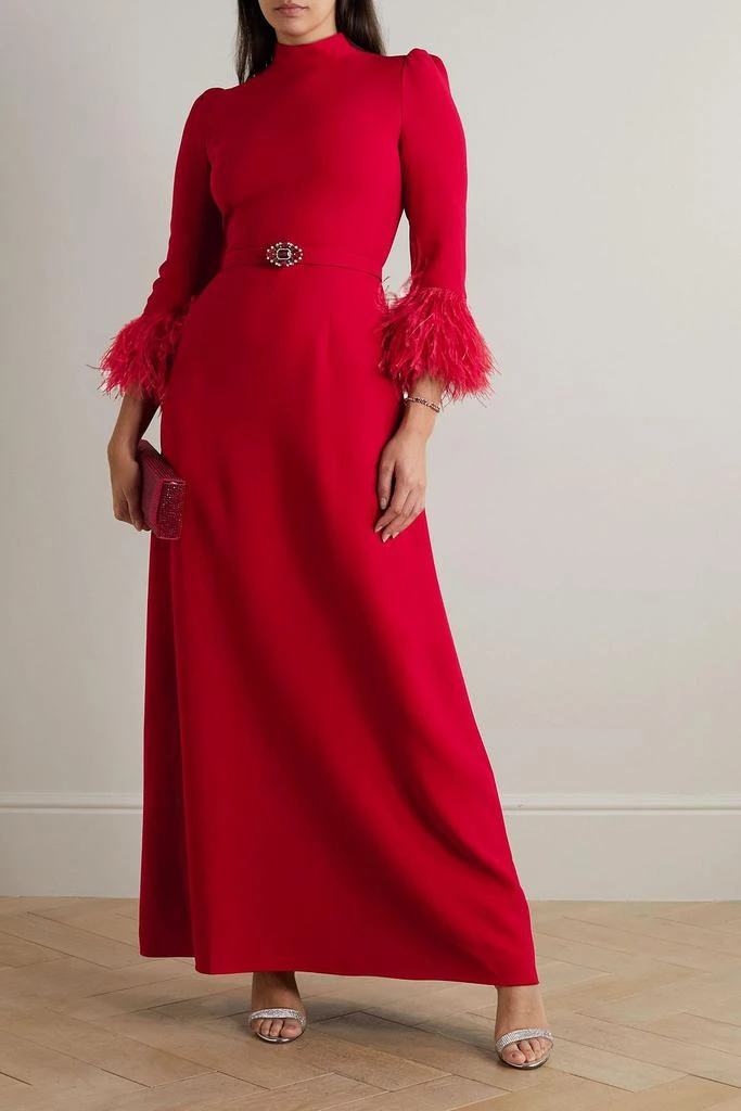 Andrew Gn Belted embellished feather-trimmed crepe gown 2