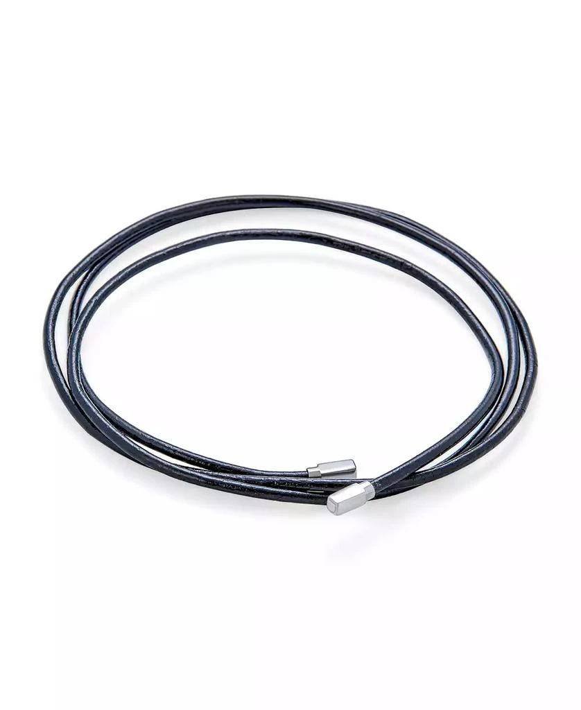 Bling Jewelry Smooth Black Leather Cord Necklace .925 Sterling Silver Tips 27 Inch