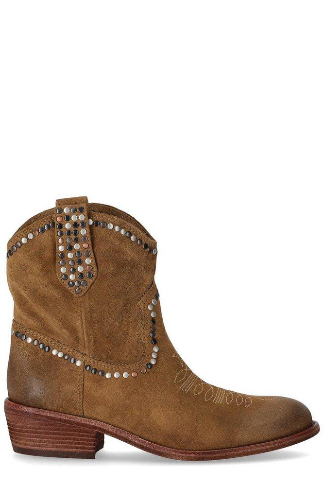 Ash Ash Stud Embellished Embroidered Ankle Boots