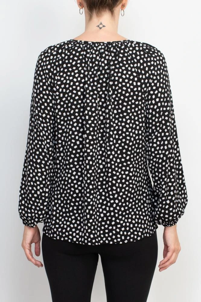 TRUEDAMES Tie Neck Long Sleeve Printed Chiffon Mesh Top 3