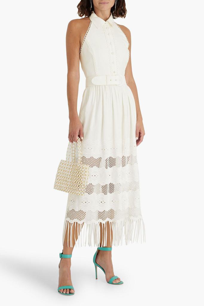 REBECCA VALLANCE Giovanni fringed linen-blend halterneck midi dress