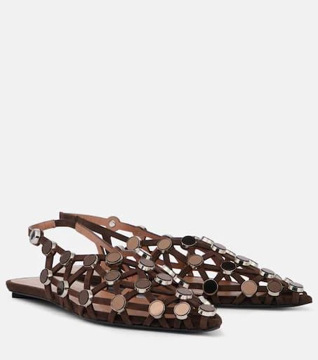 The Attico Grid embellished suede slingback flats 1