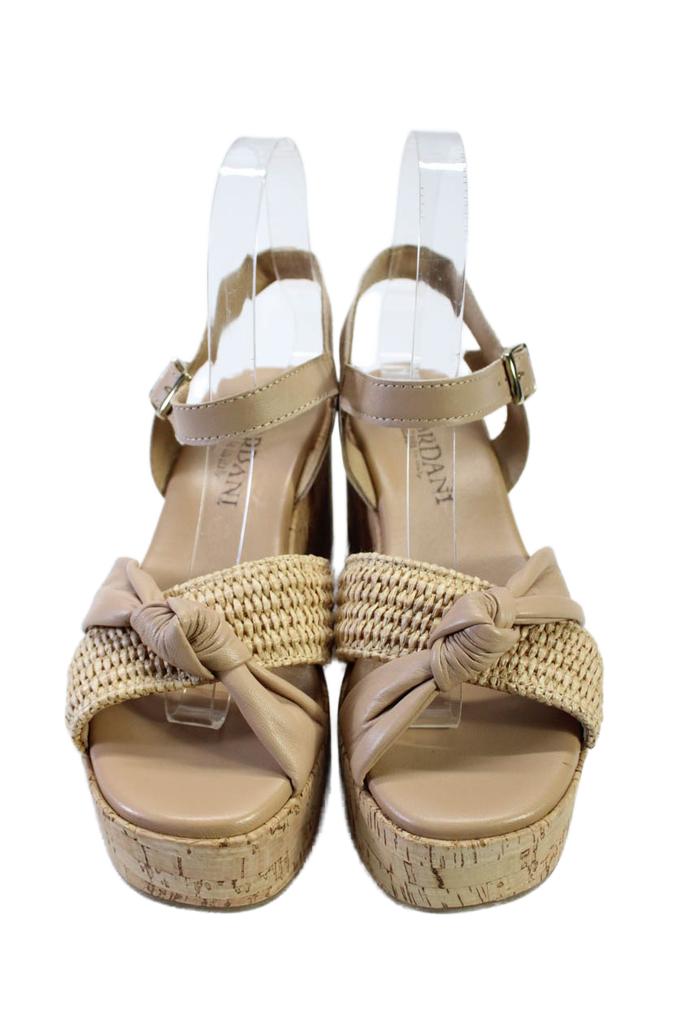 CORDANI Cordani Womens Jaylin Leather Woven Platform Ankle Strap Wedges Beige