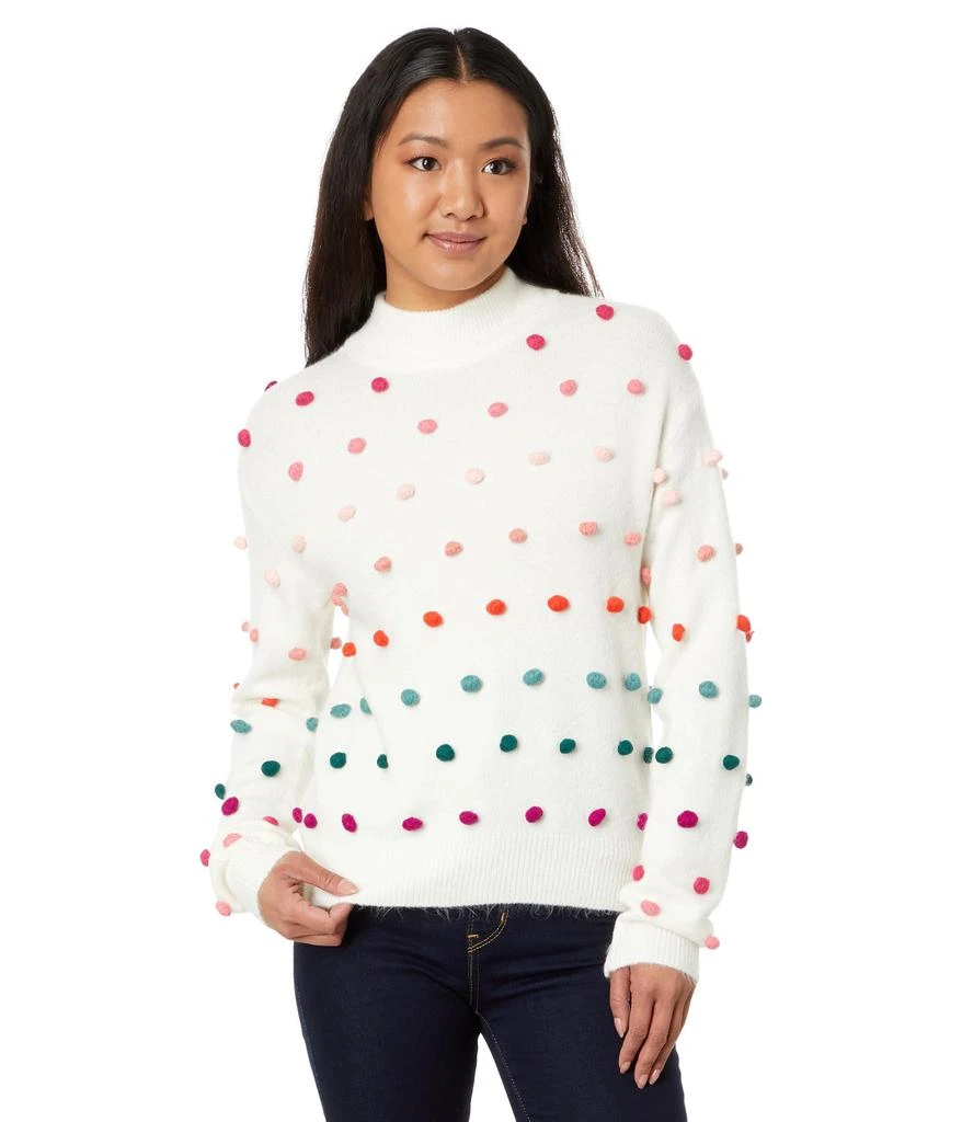 CeCe Mock Neck Rainbow Pompom Sweater 1