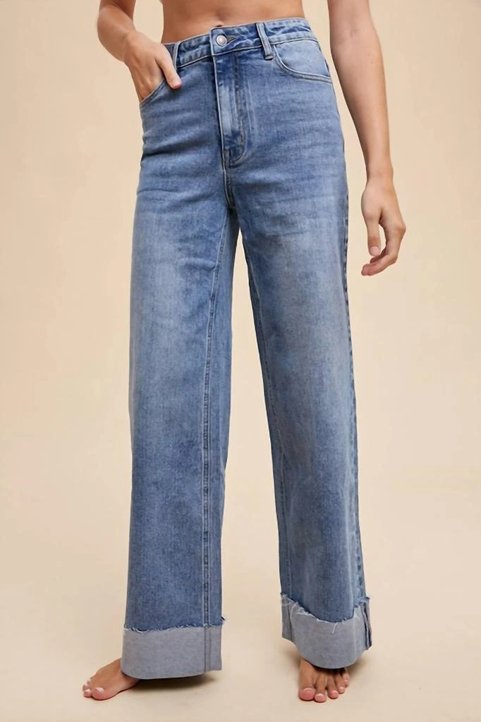 AnnieWear Anniewear - 90's Stretch Cuffed Hem High Rise Straight Jean 1