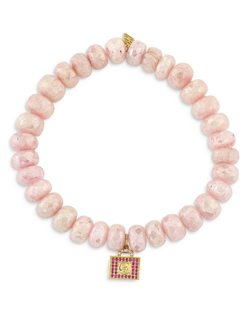 Sydney Evan Wicked x Sydney Evan 14K Yellow Gold Glinda Luggage Charm Pink Beaded Bracelet 2