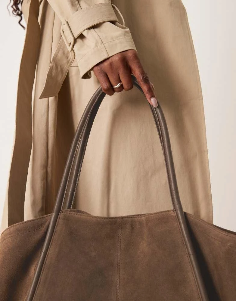 ASOS ASOS DESIGN suede winged tubular tote bag in brown 3
