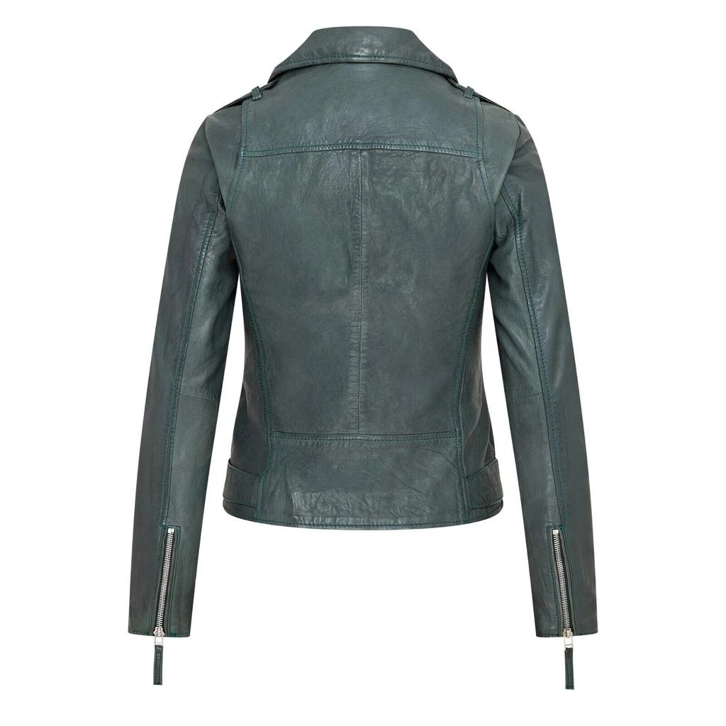Infinity Leather Womens Green Biker Leather Jacket - Denver 4