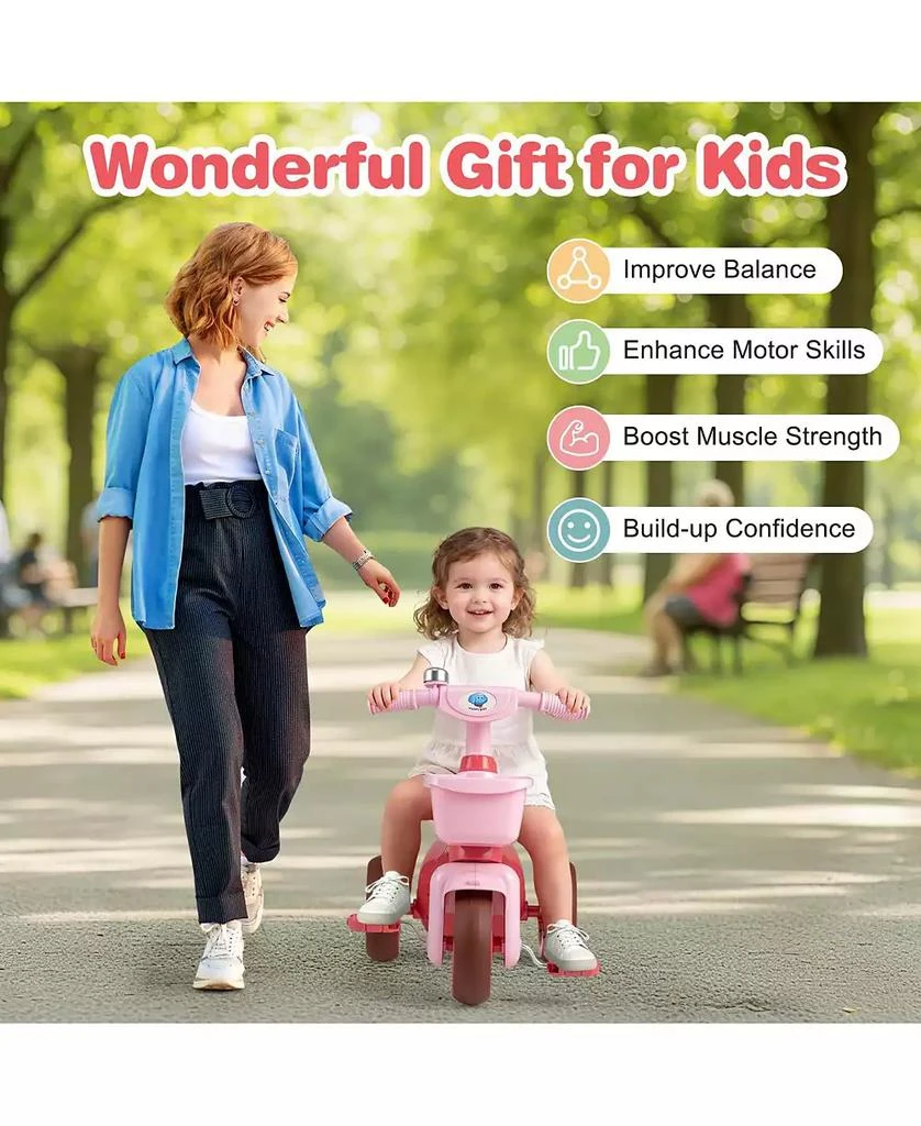 Mecale Toddler Tricycle with Limited Steering with Front Baskets and Bell-Pink 9