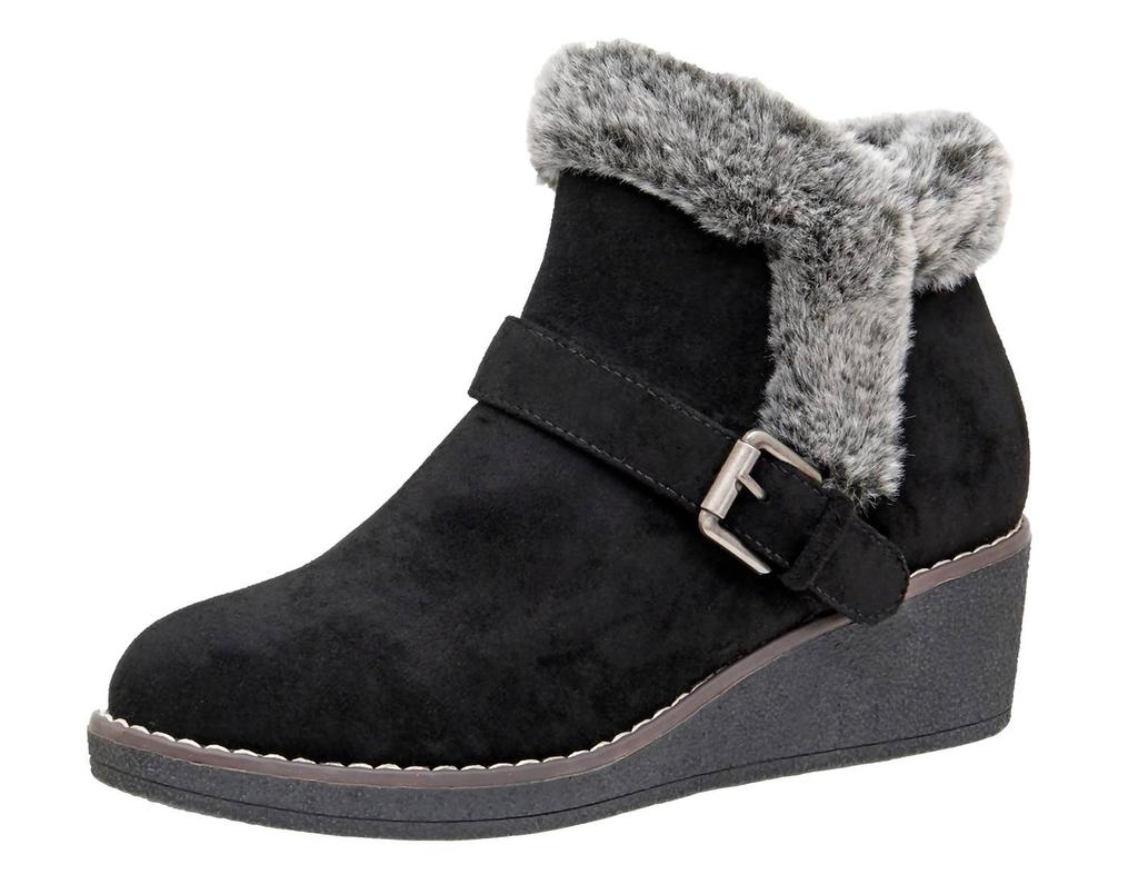 CUSHIONAIRE Women's Rhodes Faux Suede Winter Booties In Black