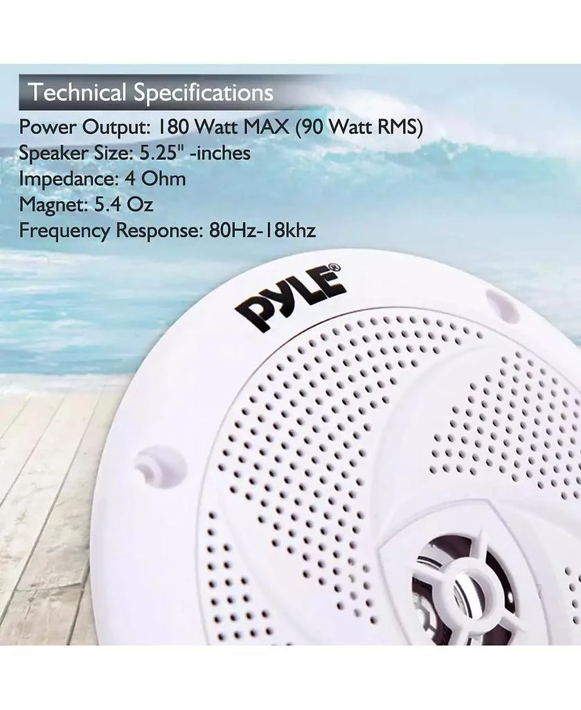 Pyle 5.25" Waterproof Rated Marine Speakers - Low-Profile Slim Style Speaker Pair, 180W 7