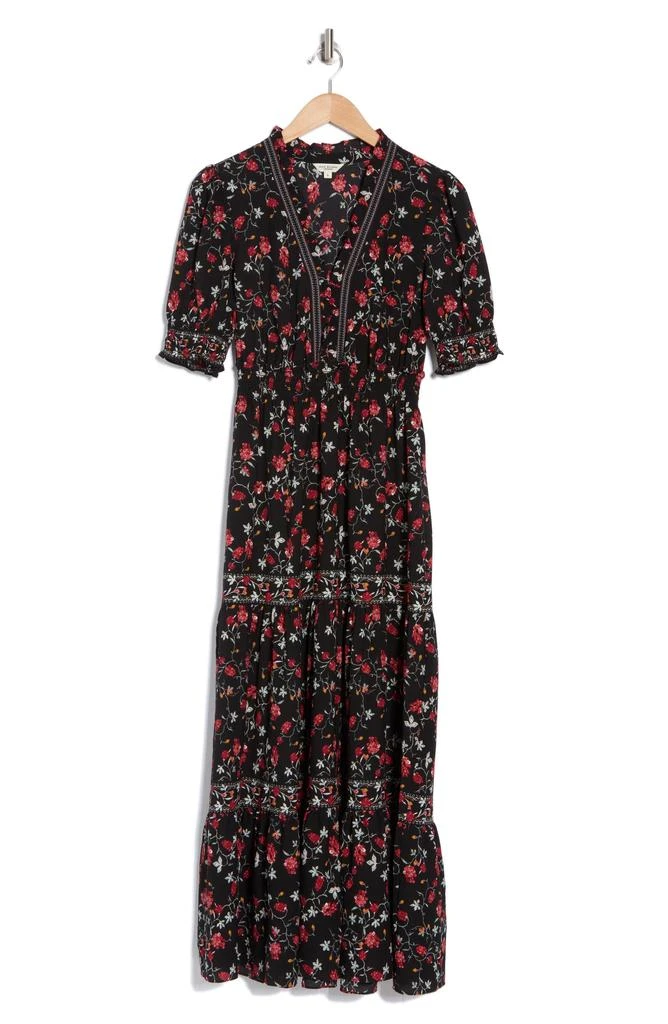 Max Studio V-Neck Short Puff Sleeve Floral Print Tiered Dress 4