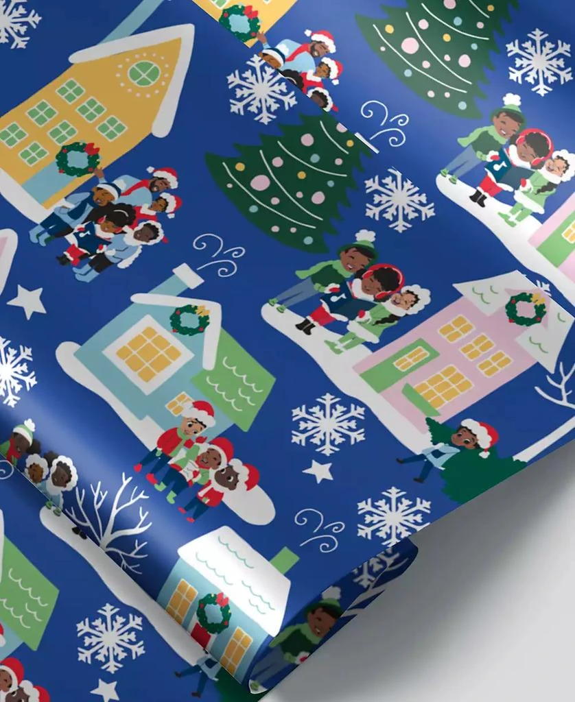 Black Paper Party Blue Carolers Foil Gift Wrap 1