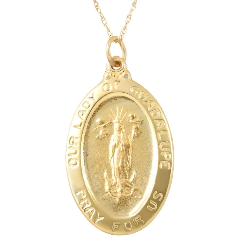 Pompeii3 14k Yellow Gold Lady Of Guadalupe Medal Pendant  1" Tall 4.5 Grams