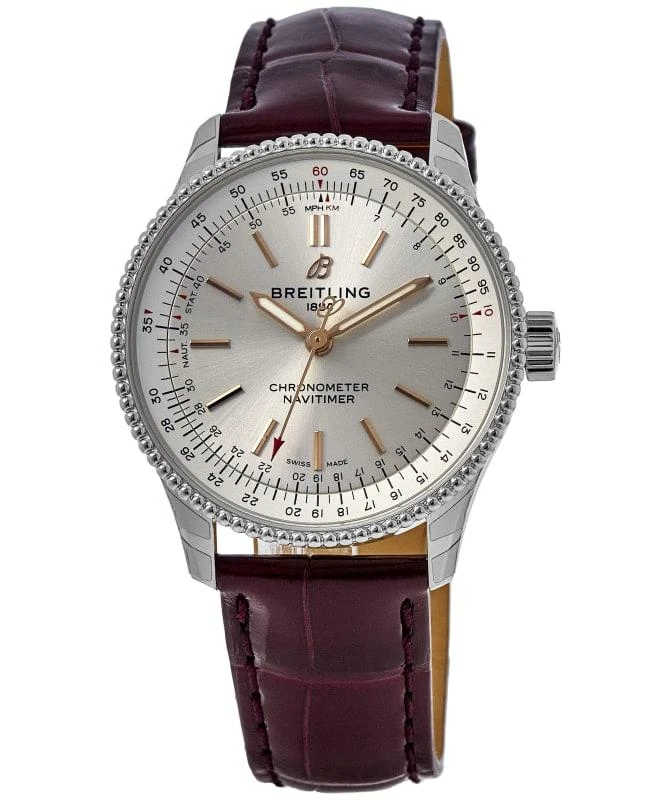 BREITLING Breitling Navitimer Automatic 35 Silver Dial Burgundy Leather Strap Women's Watch A17395F41G1P1 1