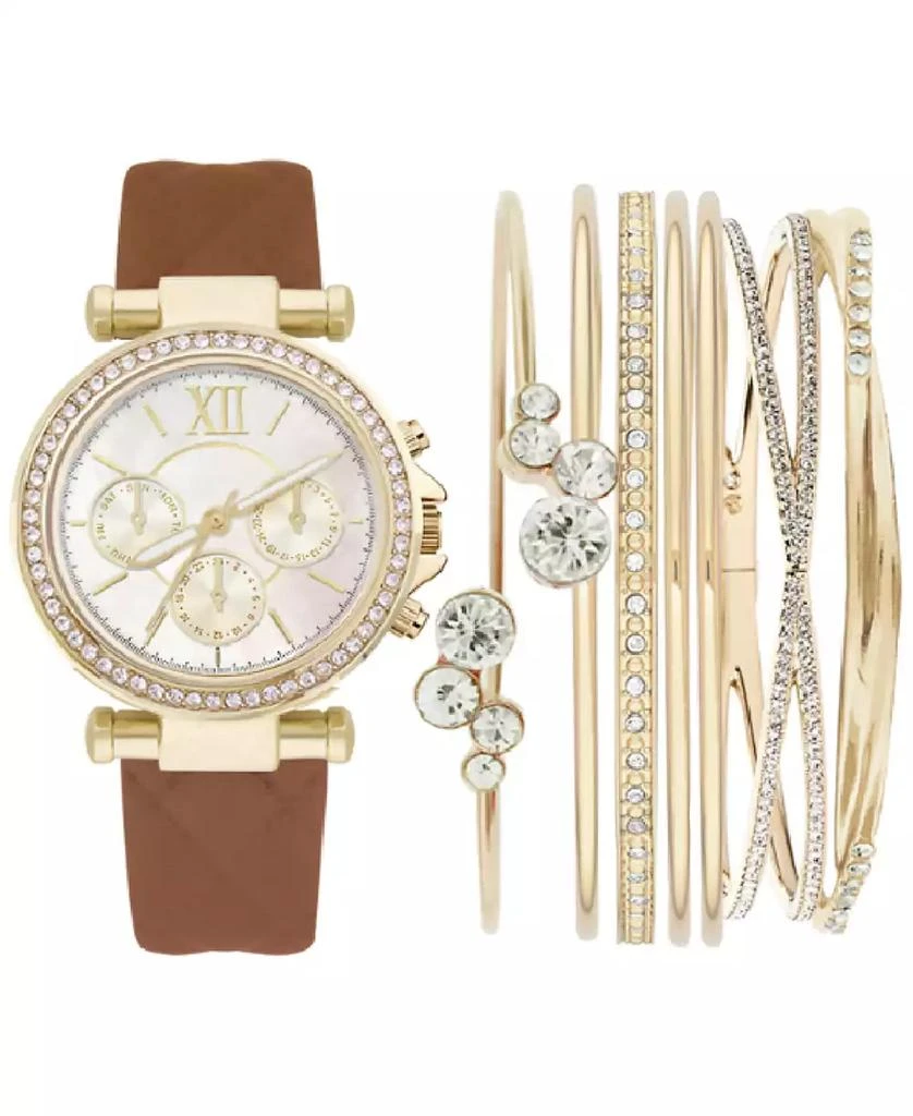 Jessica Carlyle Women's Cognac Leather Strap Watch 36mm Gift Set 1