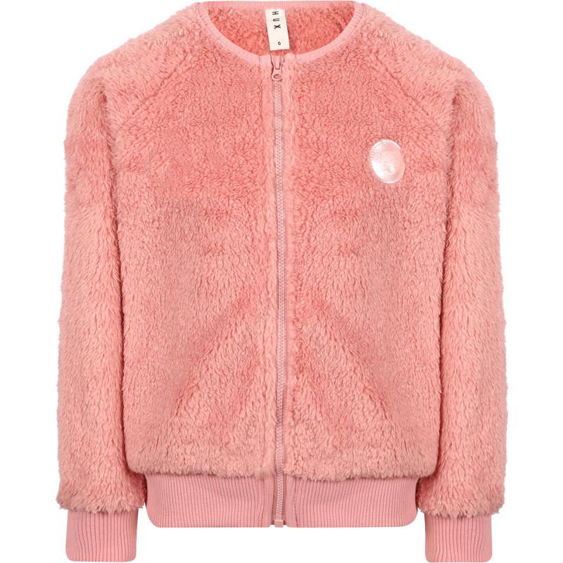 Huxbaby Teddy fur zipped logo jacket in dusty pink