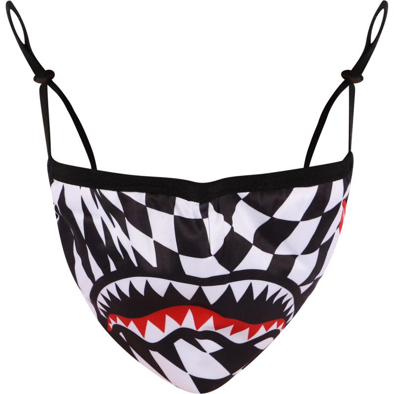SprayGround Trippy check logo face mask in black and white