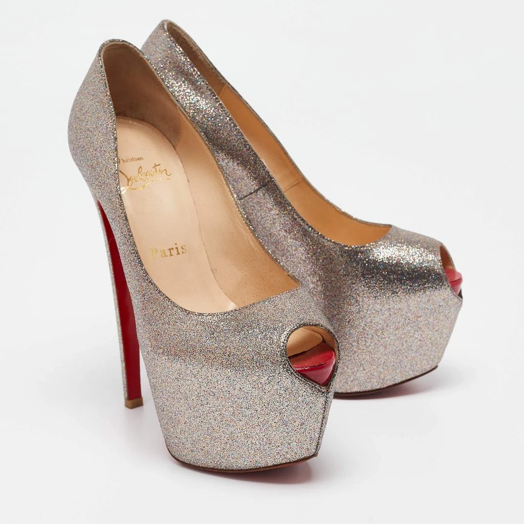 Christian Louboutin Christian Louboutin Gold Glitter Highness Peep Toe Platform Pumps Size 36.5 4