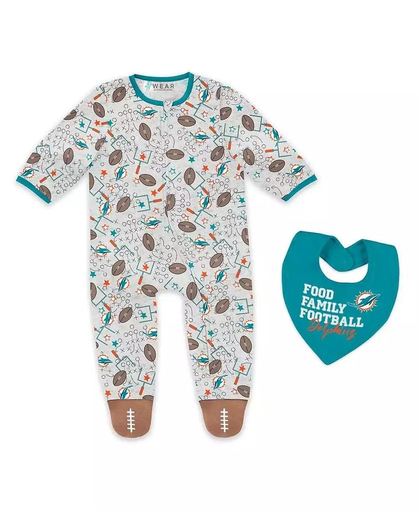 WEAR by Erin Andrews Baby Boys and Girls Newborn 2-Piece Miami Dolphins Sleep and Play Full-Zip Sleeper Bib Set