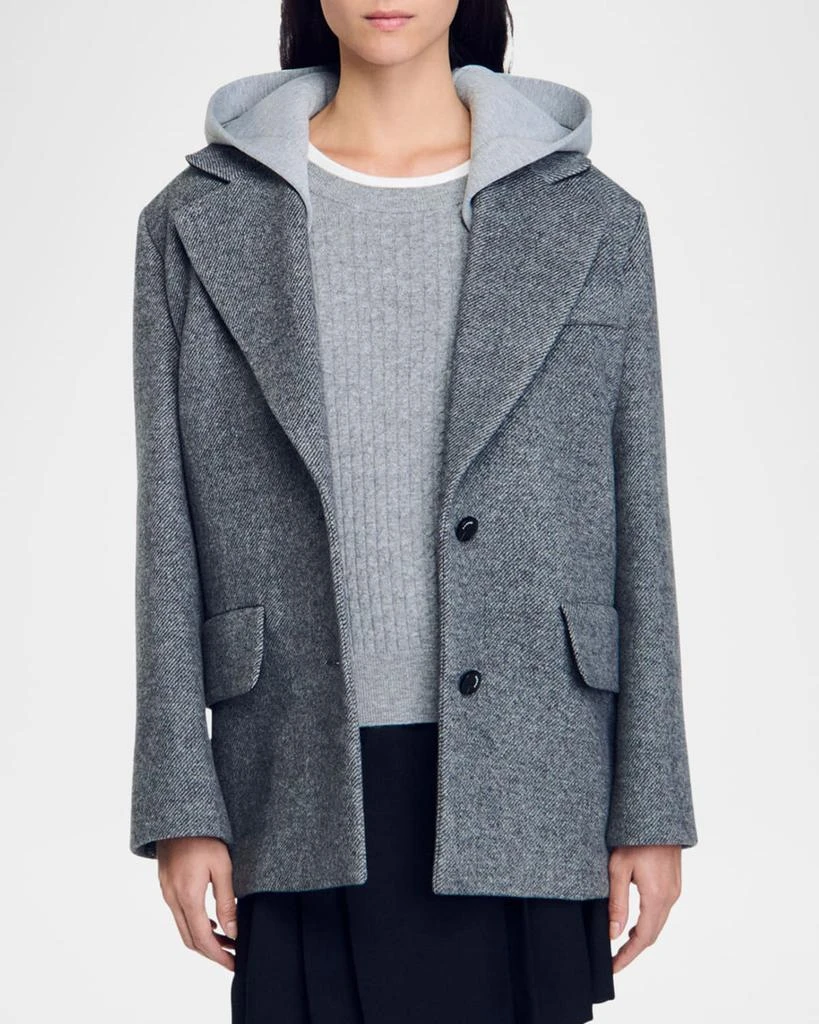 Sandro Oliver Wool Coat with a Removable Jersey Hood 4