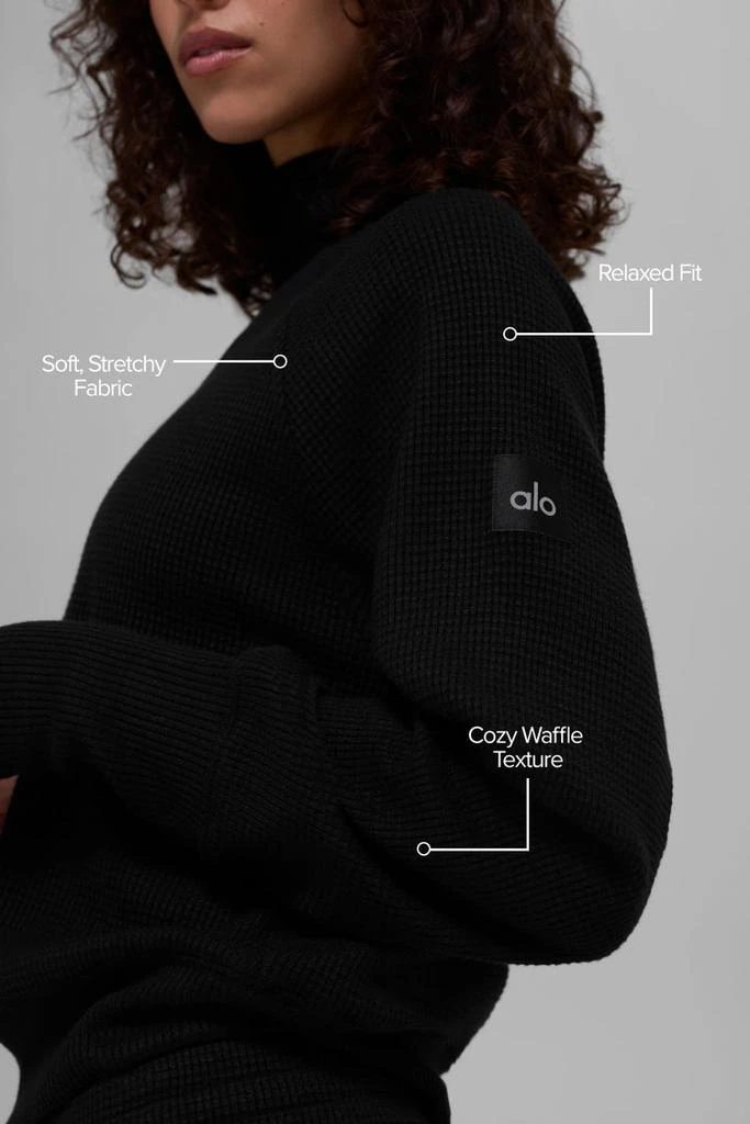 Alo Waffle Weekend Escape Mock Neck Long Sleeve - Black 2