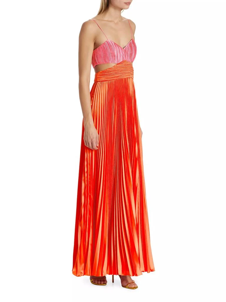 AMUR Elodie Satin Colorblock Pleated Gown 4