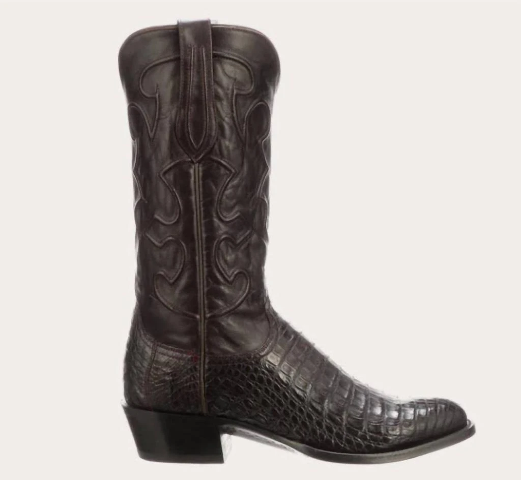 Lucchese Men's Charles Caiman Belly R-Toe Mens Exotic Cowboy Boot In Black_Cherry/cordova 1