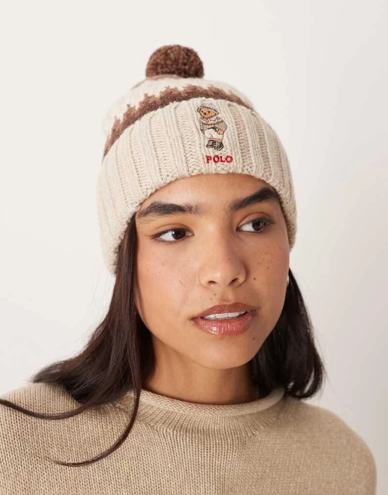Ralph Lauren Knit Hat with Pom Pom Buy Lauren Ralph Lauren Black Crest-Patch Pom-Pom Cable-Knit  main image 3