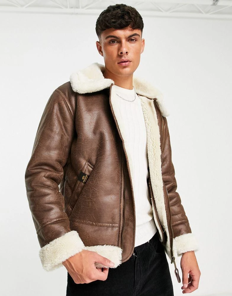 Alpha Industries Alpha Industries B3 faux leather shearling flight jacket in brown 1