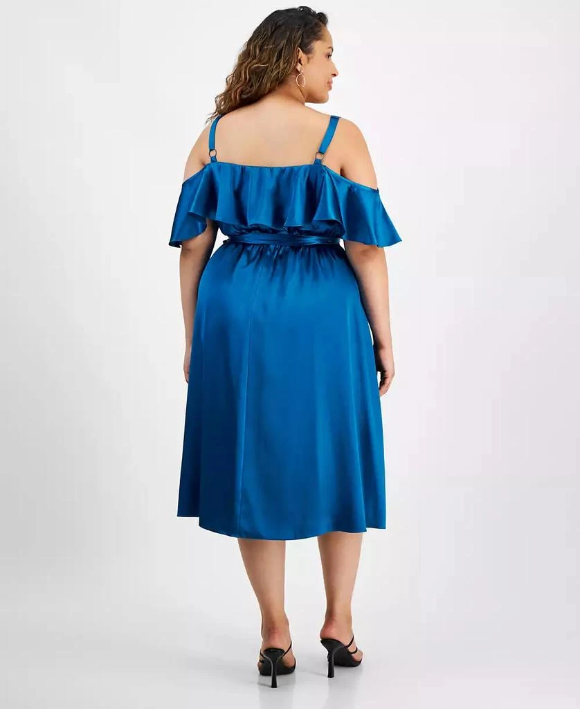 City Studios Plus Size Ruffled Square-Neck Cold-Shoulder Midi Dress 2