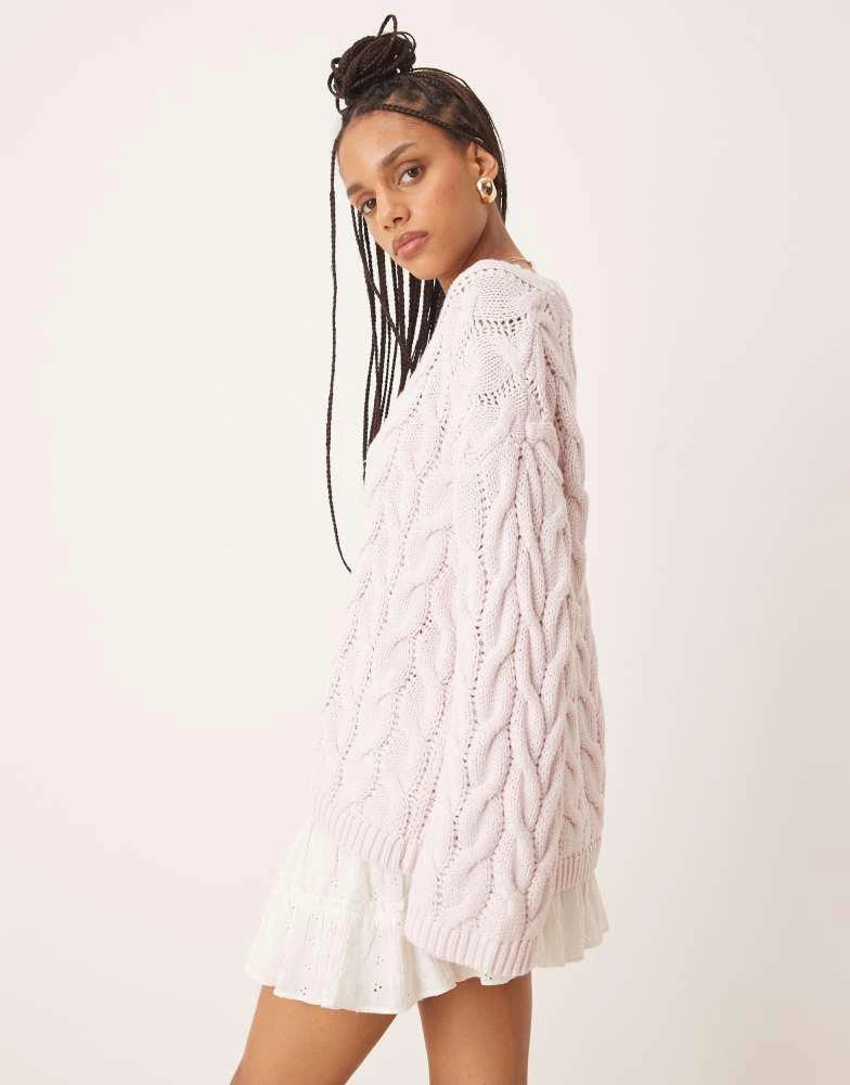 GINA TRICOT Gina Tricot oversized cable knit sweater in pink 3