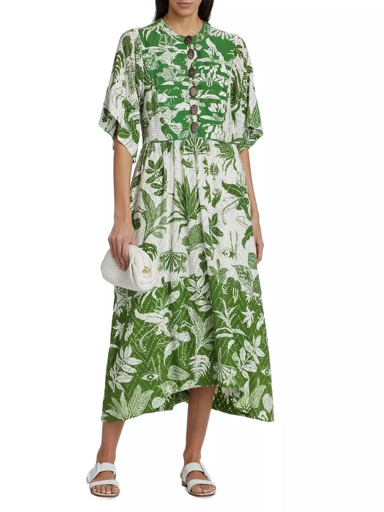 Farm Rio Forest Soul Elbow-Length Sleeve Midi-Dress 3