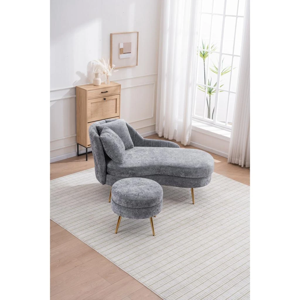 Streamdale Furniture Streamdale 58" Indoor Chenille Chair with Left Armrest 
Lumbar Pillow, Footstool Included. 4
