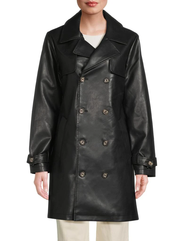 NOIZE Double Breasted Faux Leather Coat 1