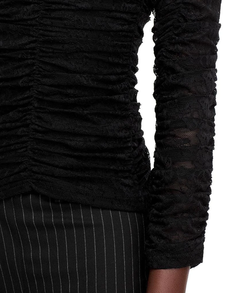 AQUA Mesh Lace Ruched Long Sleeve Top - Exclusive 4