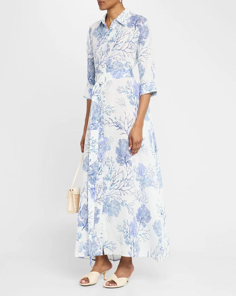 Evi Grintela Valerie Coral-Print Linen Maxi Shirtdress 4