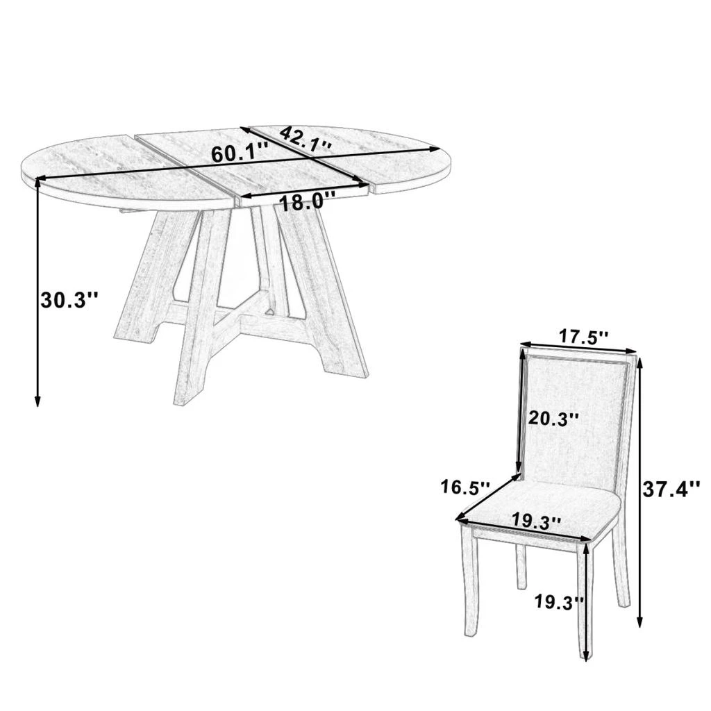 Streamdale Furniture Streamdale Farmhouse Extendable Round Dining Table Set for 4 with Leaf 
4 Chairs 3