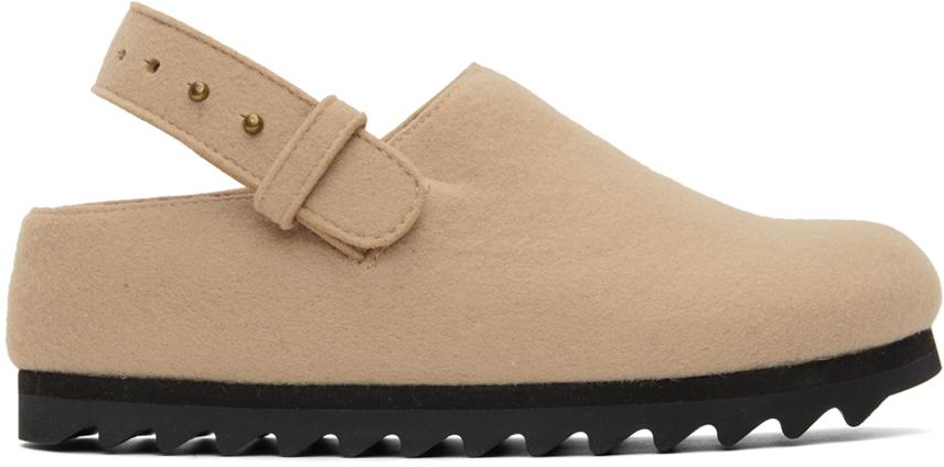 LAUREN MANOOGIAN Beige Felt Buckle Mules