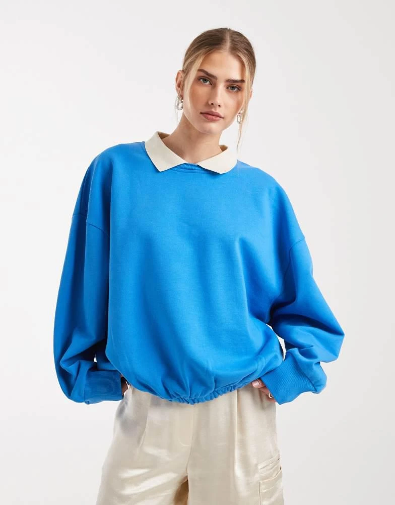ASOS ASOS DESIGN heavy weight balloon hem sweat with polo collar in blue 4