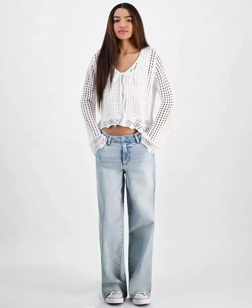 Hooked Up by IOT Juniors' Tie-Front Crochet Cardigan Sweater 3