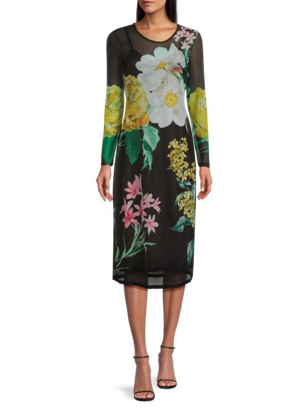 Karl Lagerfeld Paris Floral Sheer Sheath Midi-Dress 1