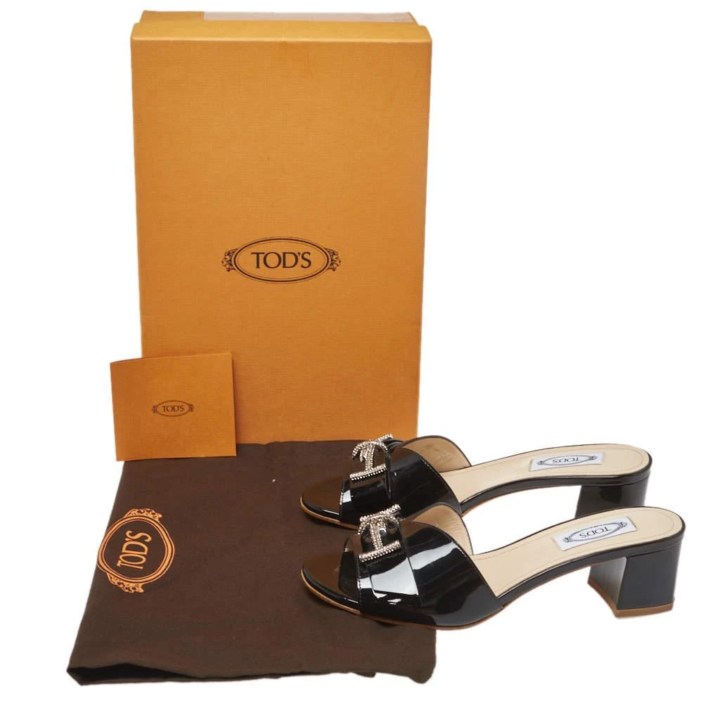 Tod's Tod's Black Patent Leather Double T Embellished Slide Sandals Size 36.5 9