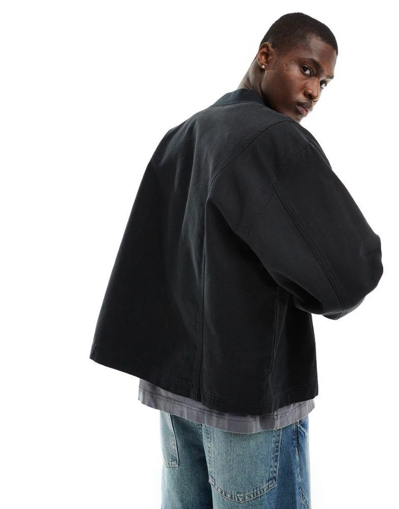ASOS ASOS DESIGN oversized cropped washed coach jacket in black 2
